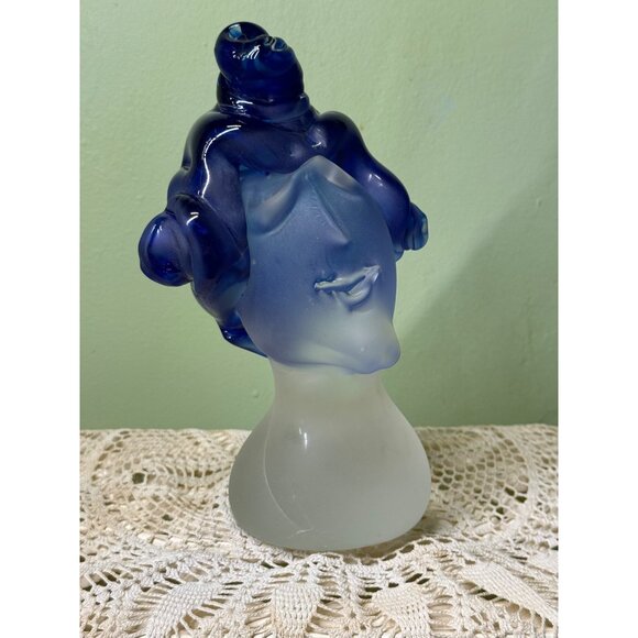 Vintage 90's Fellerman Art Glass Head Sculpture Blue Hair - Picture 3 of 16